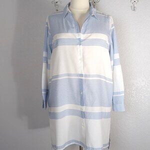 Ellen Weaver 2X Swim Cover Up Shirtdress Roll Tap Sleeves Blue White Stripes